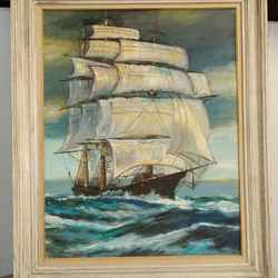 Original nautical oil painting of a British Clipper ship