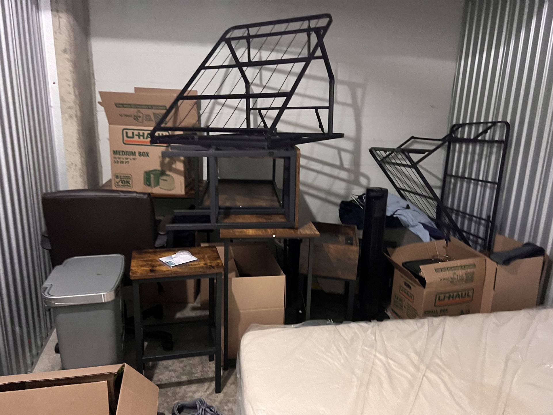 Desk, Mattress, Bed Frame, Chair, and Side tables