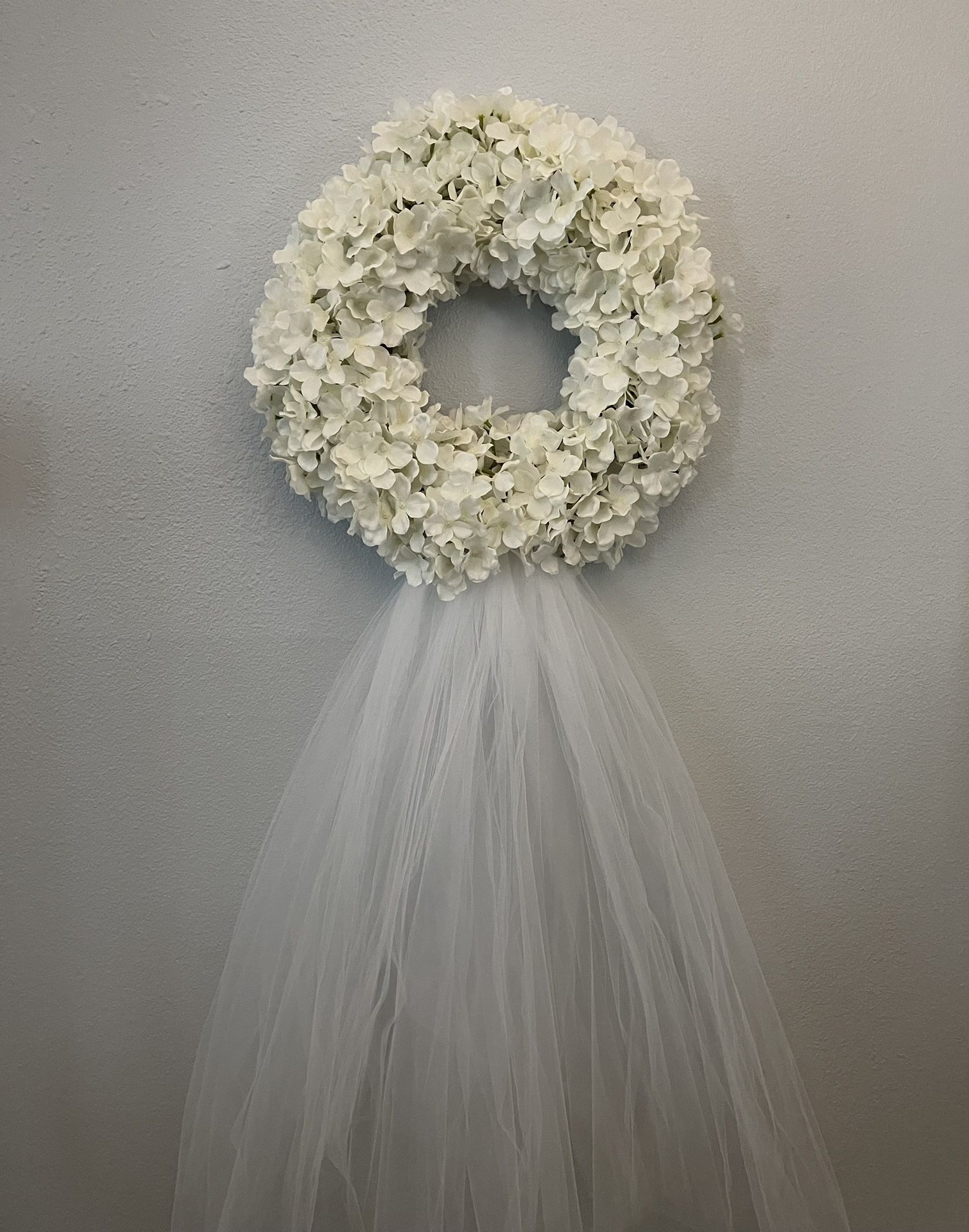 NEW White Hydrangea Wedding Door Hanger with White Veil