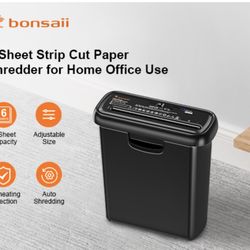 Bonsaii 6 Sheet Strip Cut Paper Shredder Light Duty Shredder with 2.4 gal Wastebasket New Condition