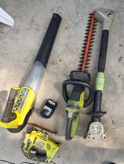 Ryobi Outdoor Tool Bundle – Leaf Blower, Hedge Trimmer, Recip Saw + Battery (As-Is)