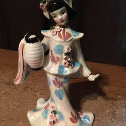1956 Signed Geo Z. Left In Porcelain East Asian Dancer With Lantern Girl
