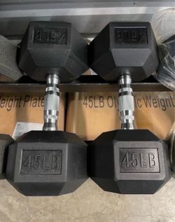 45 lbs Hex Rubber Dumbbell Weights…. (Brand New) Home Gym Fitness….