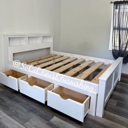 White Queen Bed With Drawers 