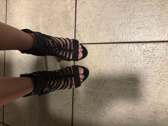 Black Rhinestone Gladiator Heeled Sandals