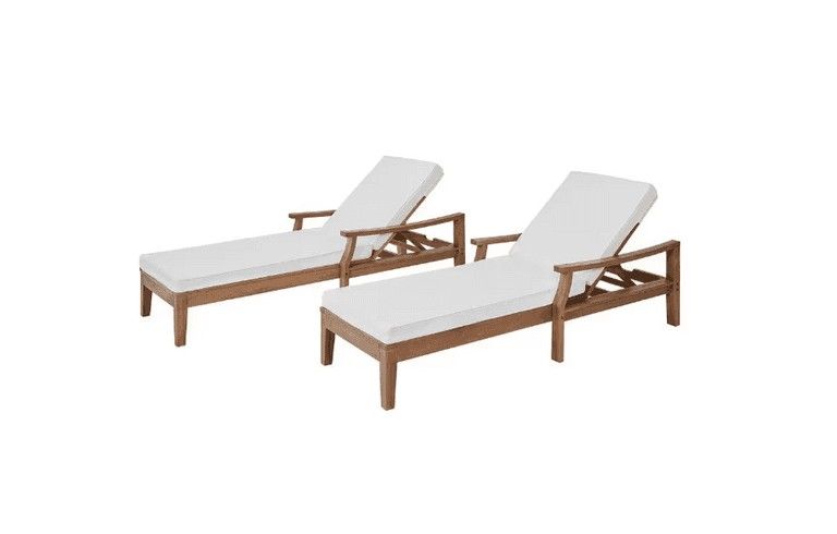 Hampton Bay Woodford Eucalyptus Wood Outdoor Chaise Lounge Chair w/ Cushions