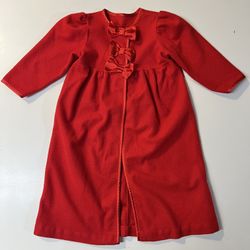 Vintage Children Red Bow Accents Victorian Style Satin Trim Flannel Toddler Robe