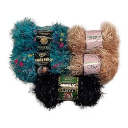 Lion Brand Fancy Fur, Bernat Envy, Chenille Fur, 5 Knitting Crochet Yarns, NEW. 