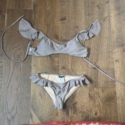 Beautiful Metallic Gray Suit With Ruffle Detail 