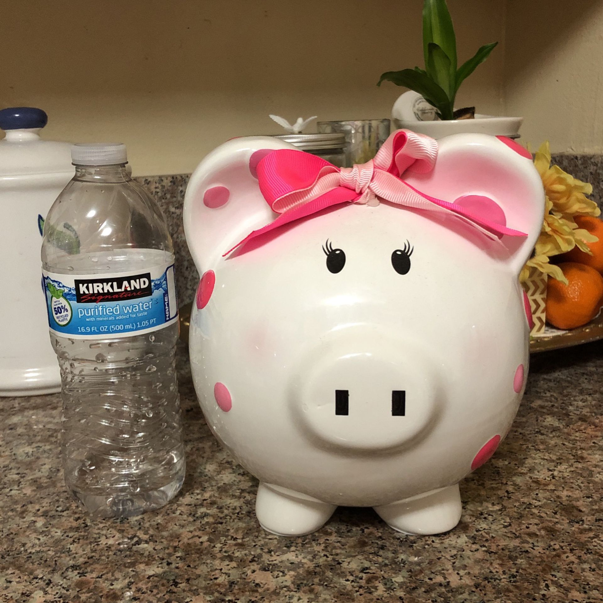 Child to Cherish Ceramic Polka Dot Piggy Bank for Girls Pink