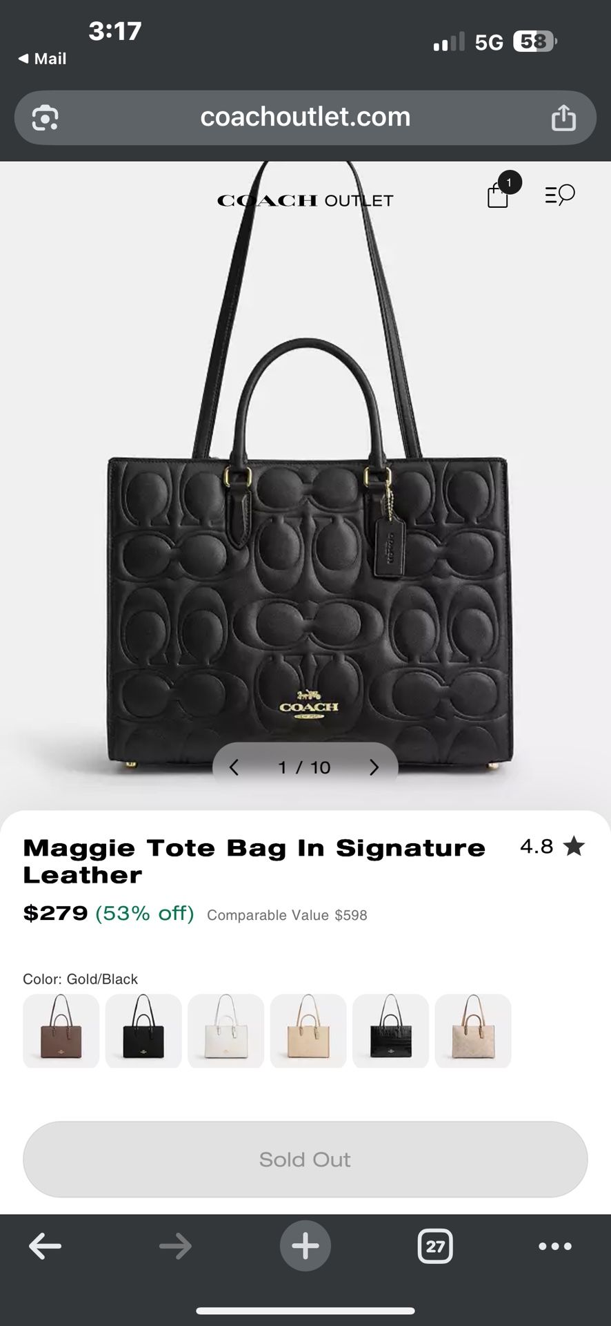 Maggie Tote Bag In Signature Leather