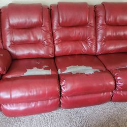 Red Leather 2 Piece Sofa