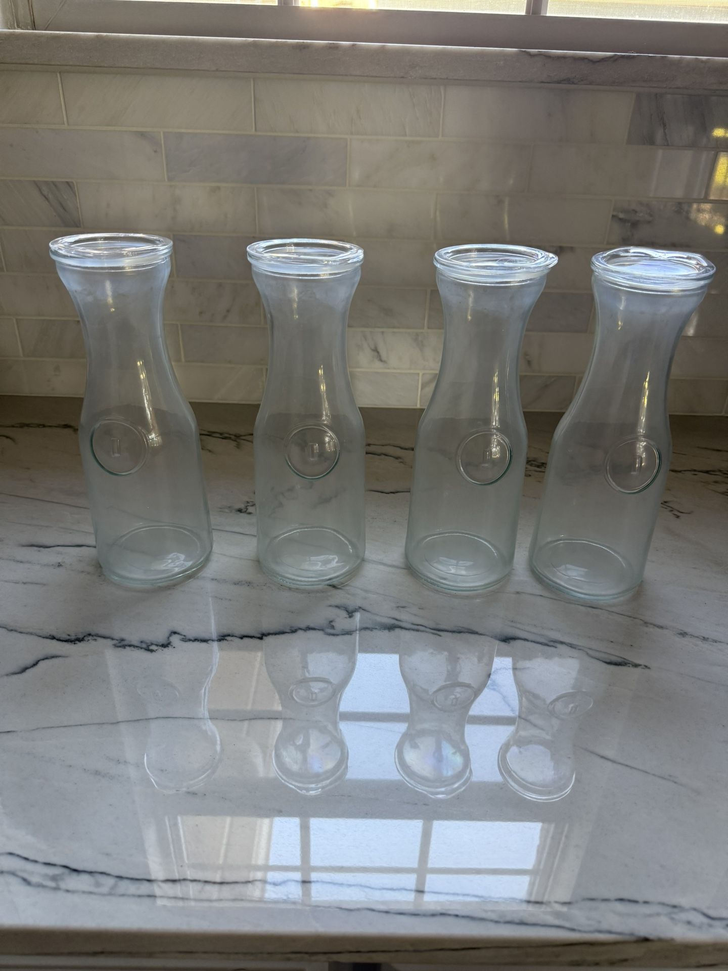4 Glass Carafes With Lids