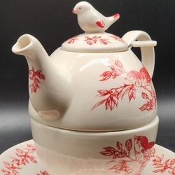 J. Willfred by Andrea by Sadek Red Bird Toile Tea For One Stacking Teapot Set