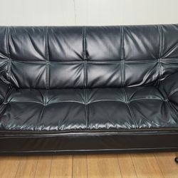 Modern - Black Leather Futon Sofa Folding bed