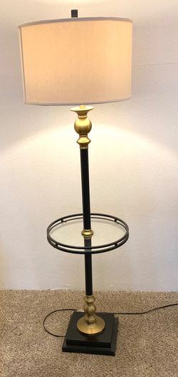 VINTAGE IRON AND GLASS TRAY FLOOR LAMP