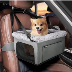 JOEJOY Deluxe Dog Booster Seat with Sturdy Metal Frame and Safety Leash for Small Pets up to 20 lbs - Portable Puppy Dog Car Seat with Thick Cushion a