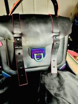 Michael Kors Manhattan Crossbody – Black with Neon Trim – Like New