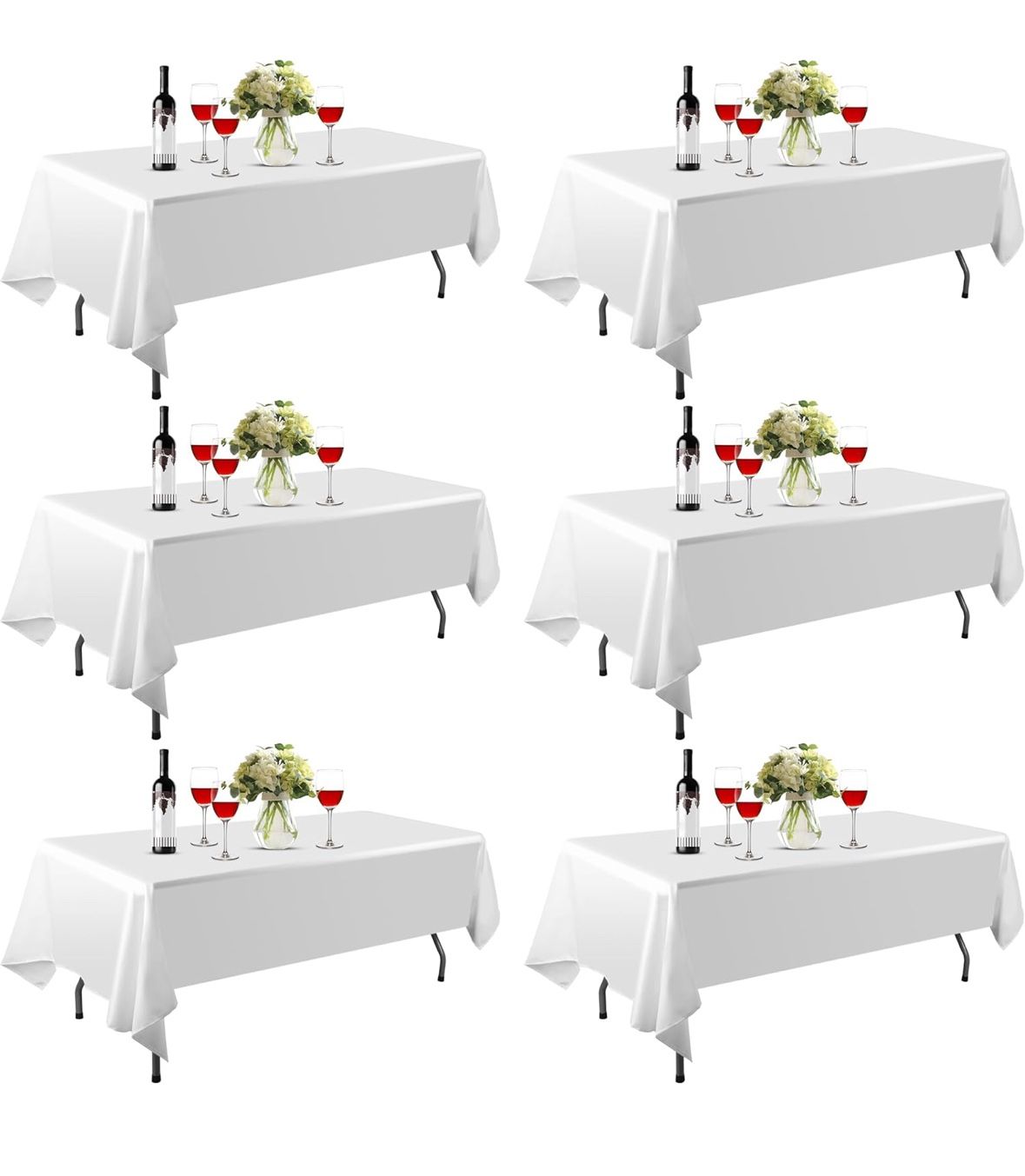 6 Pack Rectangle Table Cloth, 60 x 102 inch White 100% Polyester Thickened Fabric for Banquet Wedding Party Rectangular Tablecloths, Stain Resistant a