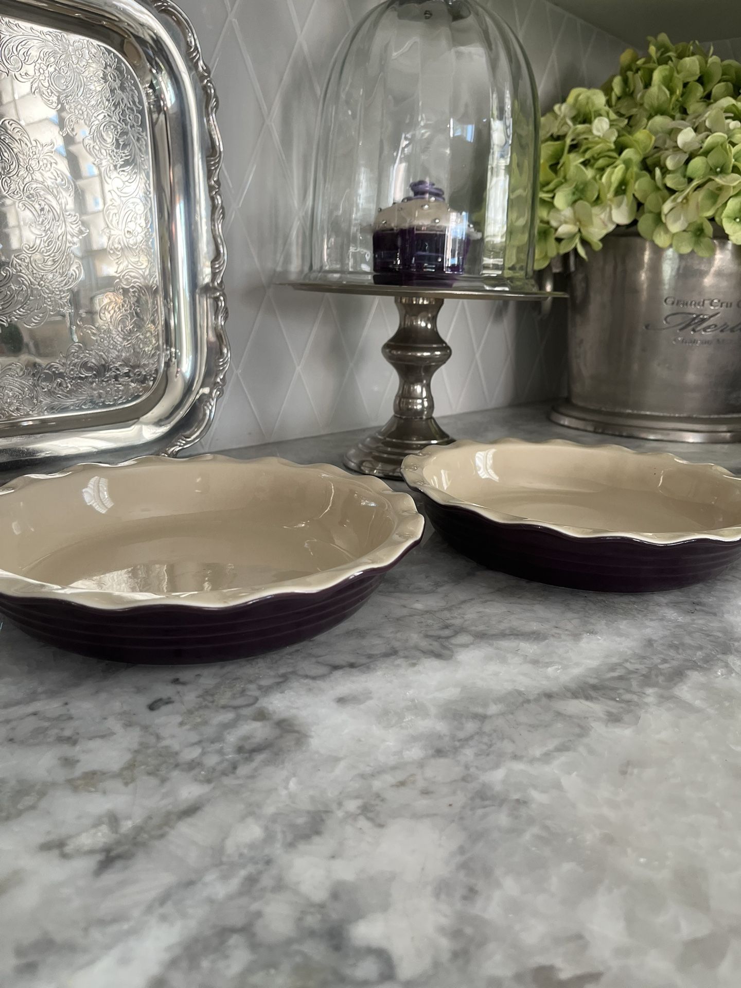 Like New Never Used 2 10” Olive & Tyme Pie Plates $10ea. Or 2/15