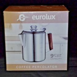 Eurolux Coffee Percolator 9 Cup Stainless Steel Wood Handle NEW