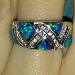 New Gorgeous Sterling Silver Fire Opal Inlay Ring!