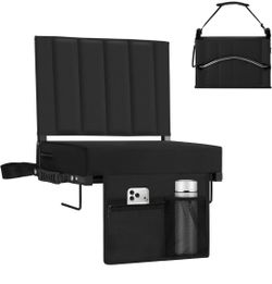 Stadium Seat for Bleachers with Back Support, Portable Bleacher Seat with Wide Comfy Padded Cushion, Metal Hook, Folding Stadium Chair with Shoulder S