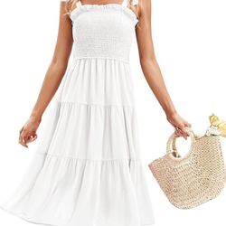 Brand New Plus Sz XL Smocked Elastic Flowing Sun Dress 