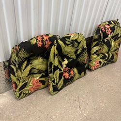 Four patterned seat cushions, very comfortable with strings to tie up..  18” x18” … $60