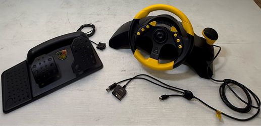 Mad Catz MC2 Universal Racing Steering Wheel Pedals XBOX, Gamecube, PS2, & PS1 Yellow