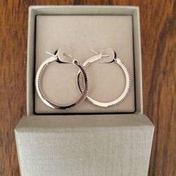 White Gold Diamond Cut Hoop Earrings 