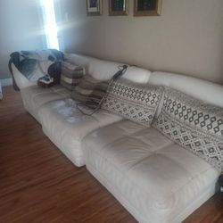 White Leather Couch/sofa/ottoman 