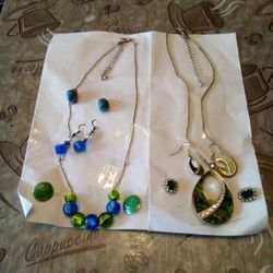 1 Emerald Necklace Set & 1 Turquoise Set ( $16 For Both) Extra Earrings