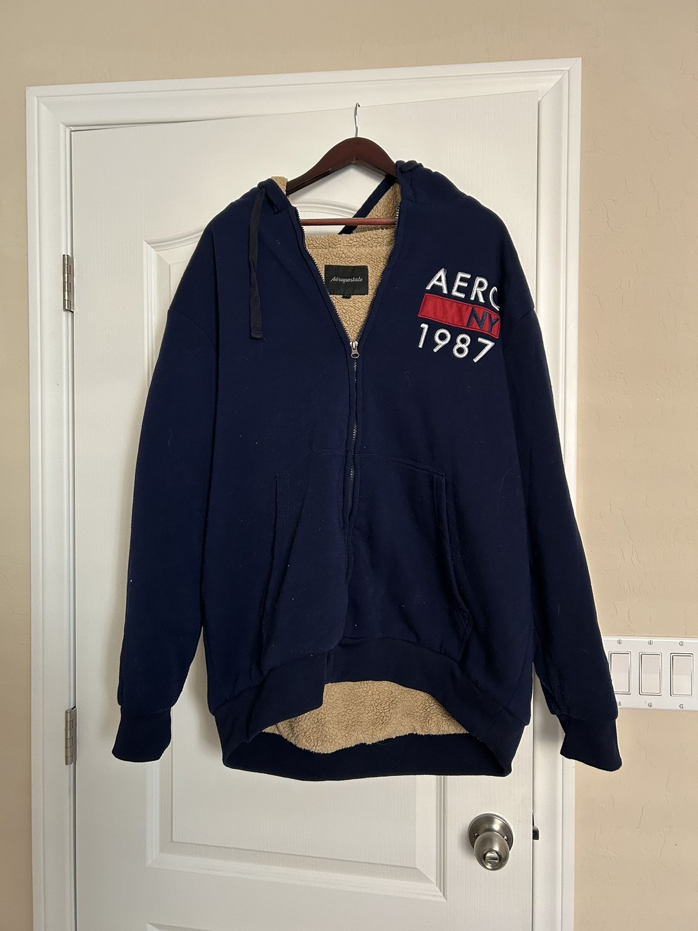  Aeropostale Hoodie  Full Zip Sweatshirt Mens XXL Sherpa Fur Lined 