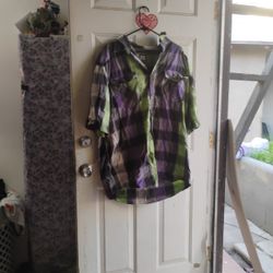 Green Purple Gray Button Up