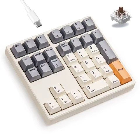 Kisnt 34-Key Mechanical Number Pad β USB-C Wired (White Backlit)