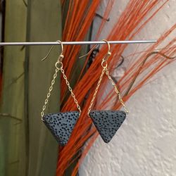 Black Triangle Lava Rock Dangle Earrings 