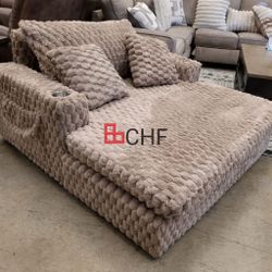 Contemporary Soft Faux Fur 2 Arm Chaise Sofa  53"W X 58"D X 34.5"H