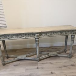 Custom Made French Style Console Table with Stone Top 72” Wide
