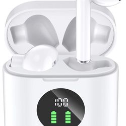 True Wireless Earbuds, TWS Bluetooth Headphones Stereo Sound Earphones, 30H Playtime Wireless Charging Case & Power Display, Sweat Proof Dual Bluetoot