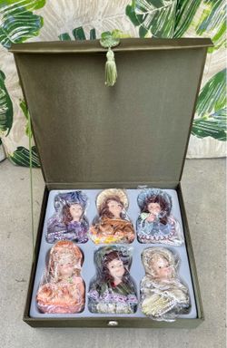 Set of Six Porcelain Lady Heads in Decorative Box