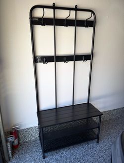 Coat rack and bench with shoe storage