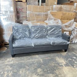 72in Modern Fabric Dark Grey Long Couch Sofa With USB 