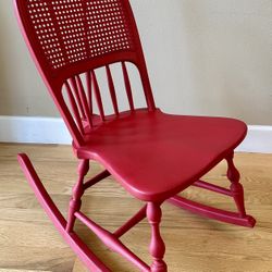 Vintage, Wood, Rocking Chair, sized for shorter adult. Red, very good, used condition. 