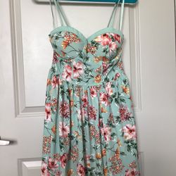 Mint green floral spaghetti strap fit and flare mini dress dress 