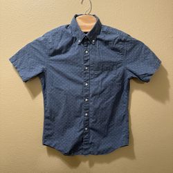 Men’s Small J.Crew Slim Secret Wash 100% Cotton Blue White Dots Button Up Shirt