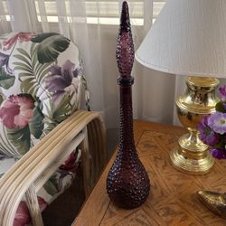 Vintage Empoli Plum Purple Glass Spike Hobnail Genie Bottle Decanter