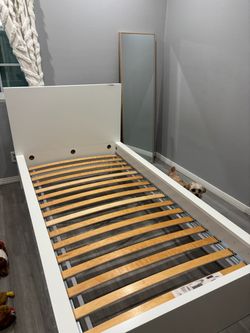 White Twin Bed Frame with Slatted Base