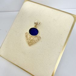 14k Yellow Gold Blue Glass Pendant 