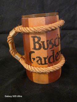 Collectible Busch Gardens Wooden Stein Mug w/ Rope Handle Amusement Park Theme